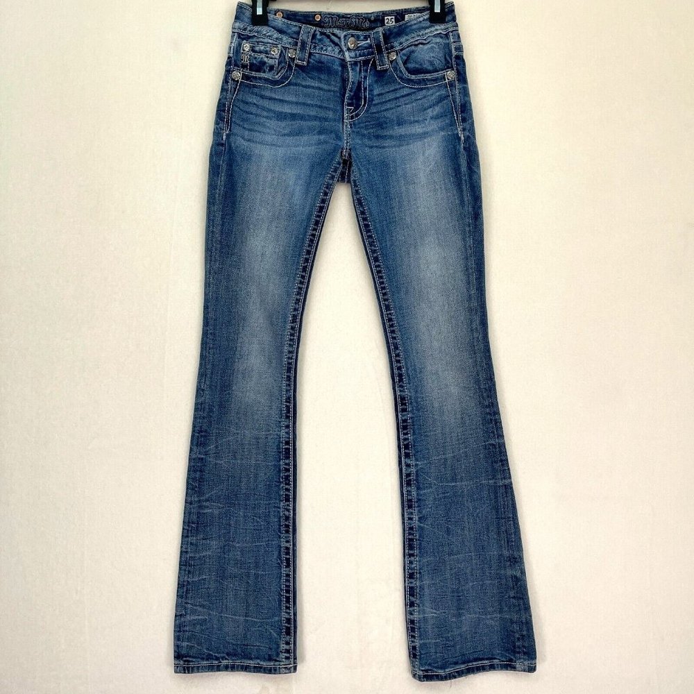 Miss Me Women's Jeans Size 25 Blue Denim Boot Cut Mid Rise Inseam 34 MP8476B